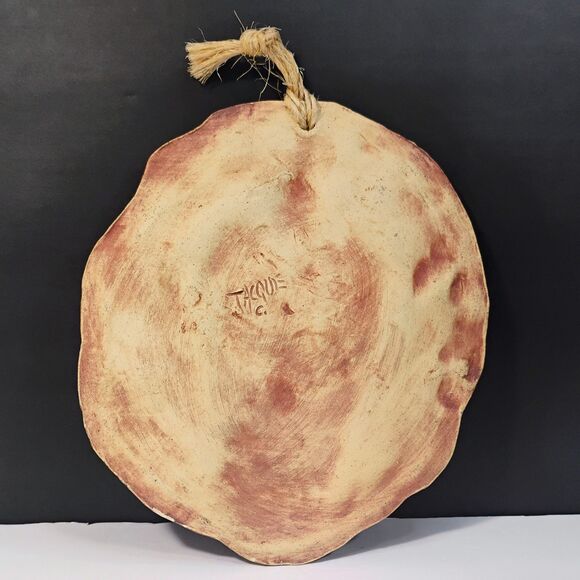 Vtg Art Stone Pottery Wall Plaque Abstract Ethnic Silhouette Holds Staff Glazed - Picture 4 of 10